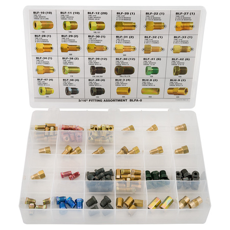 AGS 3/16 Tube Nut, Union, Adapter Fitting Assortment, 24 SKU, BLFA-8 BLFA-8